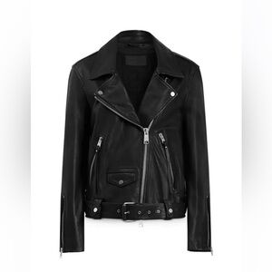 All Saints Luna Leathet Biker Jacket Black Size Small oversized EUC